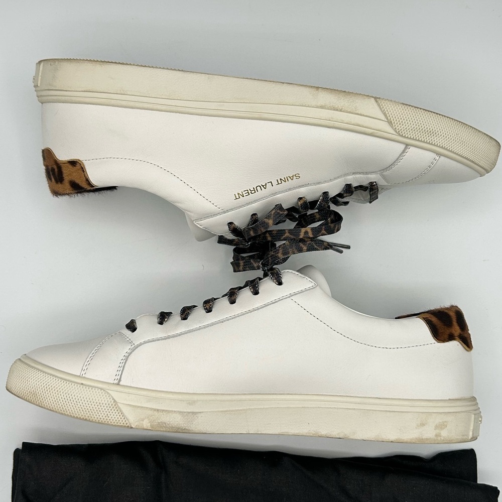 Saint Laurent Sz 39 White Sneakers Shoes Leopard Print Designer Luxury Fall - Picture 4 of 10